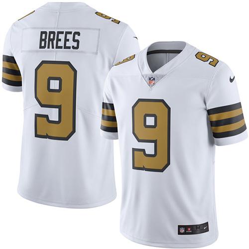 Nike Saints #9 Drew Brees White Men's Stitched NFL Limited Rush Jersey - Click Image to Close